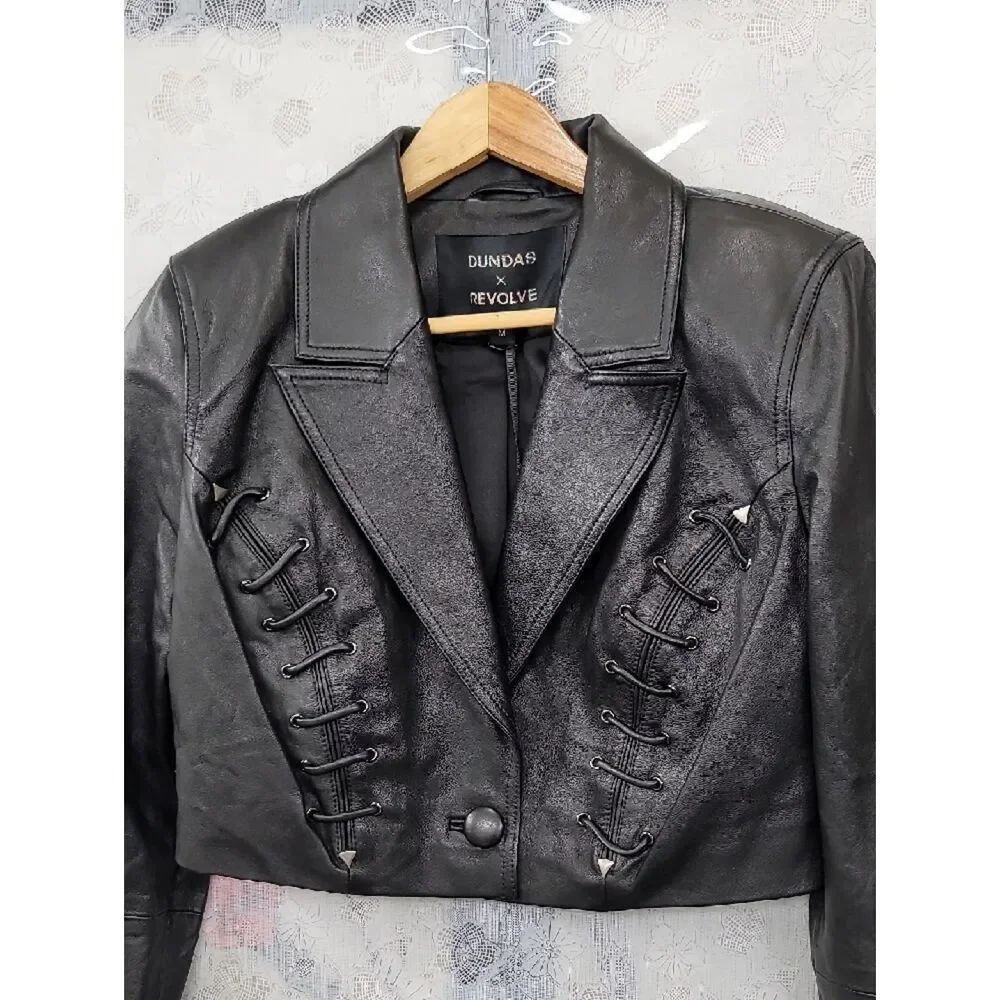 Dundas X Revolve Nwt Cropped Mercury Leather Blazer — image 5 of 8